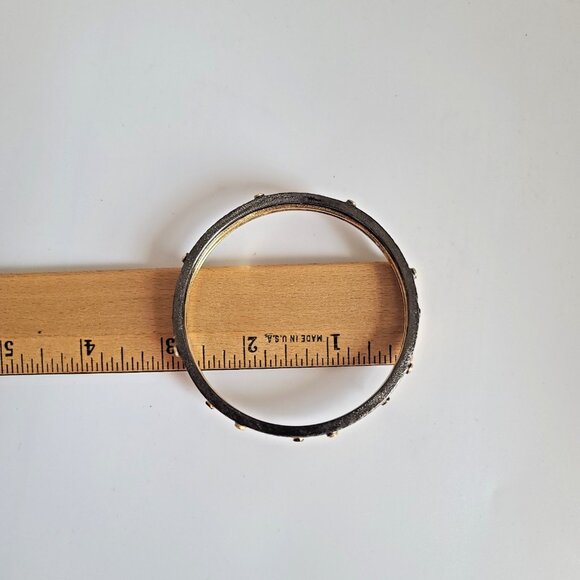 Gold & Black Textured Bangle Bracelet w CZ Accents, Interlocking Set of Two - Picture 2 of 6